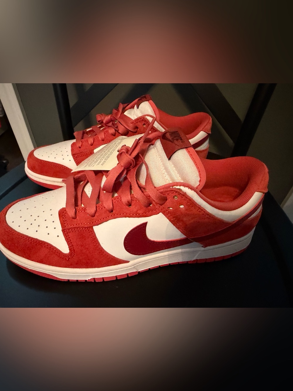 Nike Red and White Low-Top Sneakers with Burgundy Swoosh